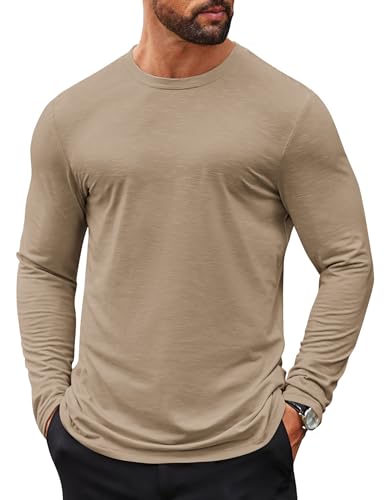 COOFANDY Herren Long Sleeve T-Shirt Langärmliges Tshirt Rundhals T-Shirts Oberteil Basic T Shirt Unterziehshirt Khaki L von COOFANDY