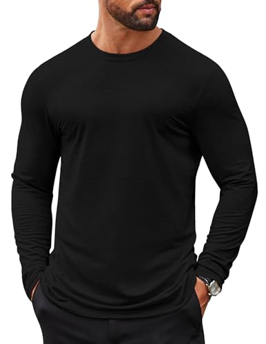 COOFANDY Herren Long Sleeve T-Shirt Langärmliges Tshirt Rundhals T-Shirts Oberteil Basic T Shirt Unterziehshirt Schwarz L von COOFANDY