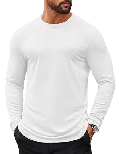 COOFANDY Herren Long Sleeve T-Shirt Langärmliges Tshirt Rundhals T-Shirts Oberteil Basic T Shirt Unterziehshirt Weiß 3XL von COOFANDY