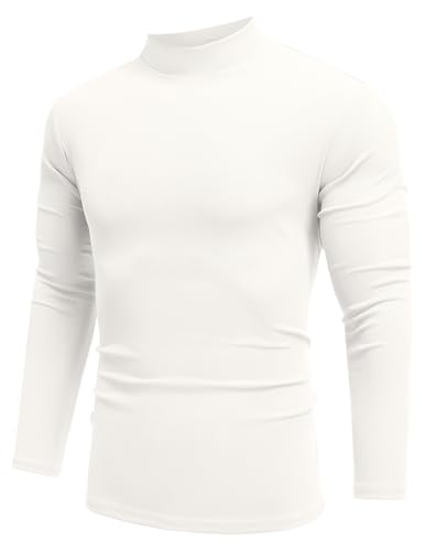 COOFANDY Langarmshirt Herren Thermo Halbes Rollkragenshirt Winter Basic Freizeit Strick Turtleneck Oberteil Weiß XXL von COOFANDY