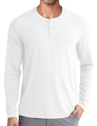 COOFANDY Langarmshirts Für Herren Henley Shirt Langärmelig Henley-Hemd Basic Oberteile Crew Neck T-Shirts Einfarbig Pullover Weiß XXL von COOFANDY