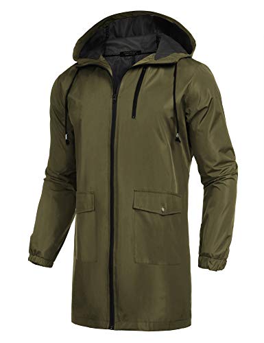 COOFANDY Langer Regenmantel für Herren, leichte Regenjacke, wasserdichte Outdoor-Jacken mit Kapuze, Olivgrün, XXL COOFANDY Langer Regenmantel für Herren, leichte Regenjacke, wasserdichte Outdoor-Jacken mit Kapuze, Olivgrün, XXL von COOFANDY