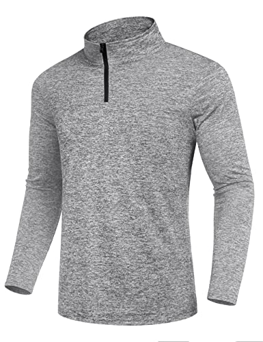 COOFANDY Funktionsshirt Herren Laufshirt 1/4 Zip Atmungsaktiv Sport Langarmshirt Männer Stretch Gym Top Laufshirt Wandern Training Hellgrau M von COOFANDY