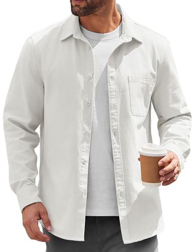 COOFANDY Leichtes Herren-Hemd, Knopfleiste, lässig, Shacket, Weiss/opulenter Garten, Mittel von COOFANDY