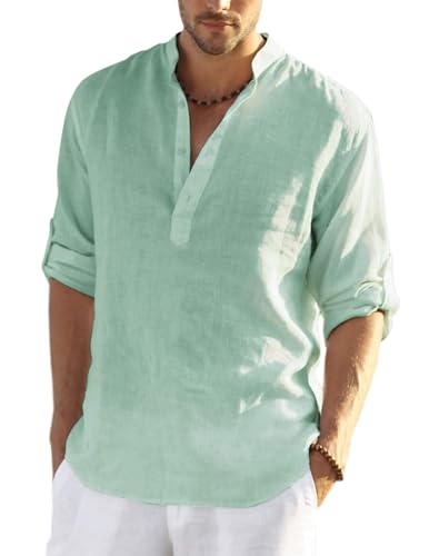 COOFANDY Leinenhemd Hemd Herren Langarm Henley Shirt Herren Baumwolle Sommerhemd Freizeithemd Casual Regular Fit Grün XXL COOFANDY Leinenhemd Hemd Herren Langarm Henley Shirt Herren Baumwolle Sommerhemd Freizeithemd Casual Regular Fit Grün XXL von COOFANDY