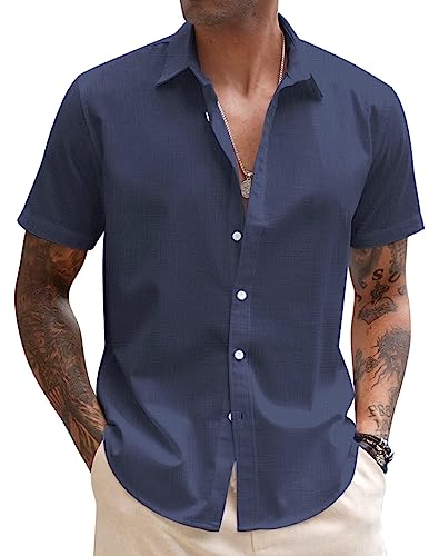 COOFANDY Herren Hemd Kurzarm Leinenhemd Sommer Kurzarmhemd Leinen Strandhemd Regular Fit Freizeithemd Navy Blau S COOFANDY Herren Hemd Kurzarm Leinenhemd Sommer Kurzarmhemd Leinen Strandhemd Regular Fit Freizeithemd Navy Blau S von COOFANDY