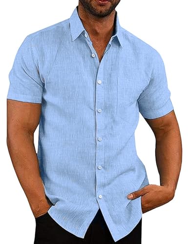 COOFANDY Leinenhemd Herren Hemd Kurzarm Leicht Sommerhemd Freizeithemd Kurzarmhemd Strandhemd Casual Leinen Shirt Button Down Businesshemd Basic Hemd Hellblau 3XL COOFANDY Leinenhemd Herren Hemd Kurzarm Leicht Sommerhemd Freizeithemd Kurzarmhemd Strandhemd Casual Leinen Shirt Button Down Businesshemd Basic Hemd Hellblau 3XL von COOFANDY
