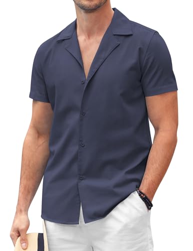 COOFANDY Leinenhemd Sommer Herren Kurzarm Hemd Freizeithemden Einfarbig Button Down Trachtenhemd Regular Fit Shirts Navy Blau S COOFANDY Leinenhemd Sommer Herren Kurzarm Hemd Freizeithemden Einfarbig Button Down Trachtenhemd Regular Fit Shirts Navy Blau S von COOFANDY
