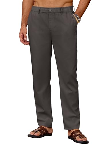 COOFANDY Leinenhose Herren Lang Leichte Sommerhose Freizeithose Herrenhosen Lang Sommer Dünne Hosen mit Taschen Strandhose Männer Hose Elastischer Bund Dunkelgrau M von COOFANDY