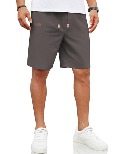 COOFANDY Leinen Shorts Herren Kurze Hose Leinenshorts Regular Fit Kurze Leinenhose Sommerhosen Sommer Shorts Strandshorts mit Taschen Grau L von COOFANDY