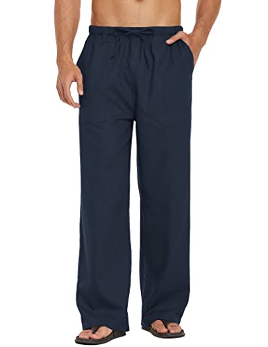 COOFANDY Leinenhose Herren Sommer Hosen Leicht Leinen Pants Lange Marine Blau S von COOFANDY