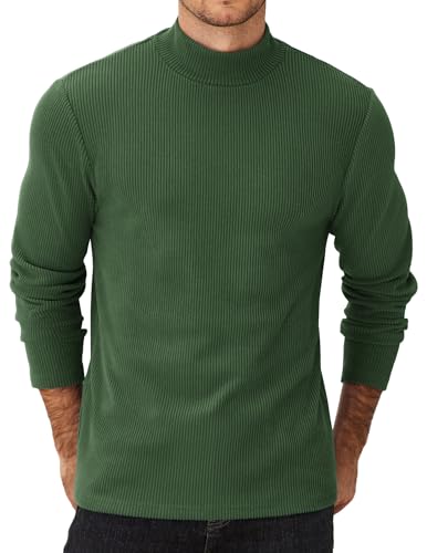 COOFANDY Longsleeve Herren Langarm Rollkragenshirt Unterhemd Thermoshirt Langarmshirts Pullover Warmer Langarm-Oberteil mit Halbem Kragen Halber Rollkragenpullover Armeegrün-Rollkragen S von COOFANDY