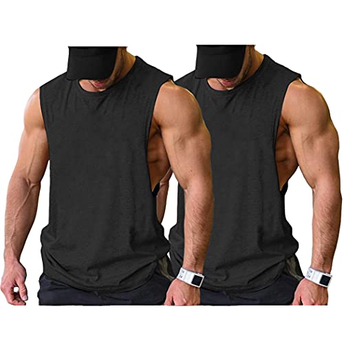 COOFANDY Männer Gym Tanktop Athletic Workout Muskel Bodybuilding Ärmelloses T-Shirt, Schwarz/Schwarz(2 Stück) M von COOFANDY