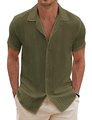 COOFANDY Herren Kurzarm Hemd Männer Hawaiihemd Sommer Hemden Wellenstreifen Freizeithemd Guayabera Shirt Regular Fit Kurzarmhemd Armee Grün XXL COOFANDY Herren Kurzarm Hemd Männer Hawaiihemd Sommer Hemden Wellenstreifen Freizeithemd Guayabera Shirt Regular Fit Kurzarmhemd Armee Grün XXL von COOFANDY