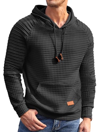 COOFANDY Männer Hoodie Karierten Sweatshirt Langarm Kapuzenpullover Sport Schwarz XXL von COOFANDY