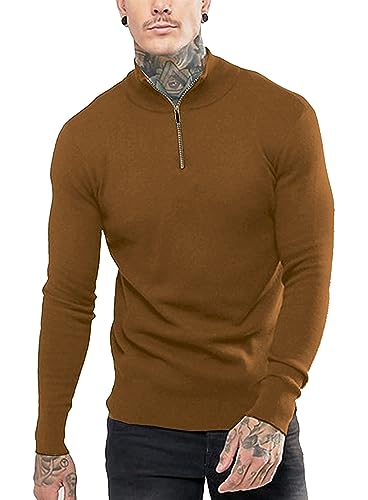 COOFANDY Männer Langarmshirt Knit Unterhemd 1/4 Zipper Sweatshirt Langarm Regular Fit Pullover Coffee XL von COOFANDY