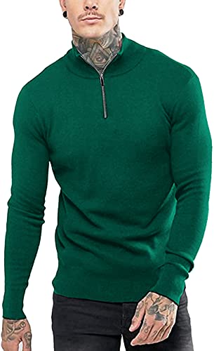 COOFANDY Männer Langarmshirt Knit Unterhemd 1/4 Zipper Sweatshirt Langarm Regular Fit Pullover Dunkel Grün L von COOFANDY