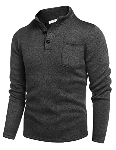 COOFANDY Männer Pullover Langarm Knopfkragen Casual Pullover Modern Winterpullover mit Tasche Dunkelgrau S von COOFANDY