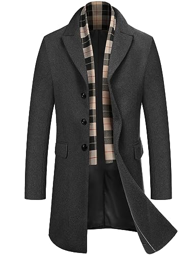 COOFANDY Männer Warmer Wollmantel Herren Mantel Trenchcoat Winterjacke Herrenmantel Lässige Windjacke Reversjacke Wintermantel Business Freizeit Slim Fit Grau L von COOFANDY