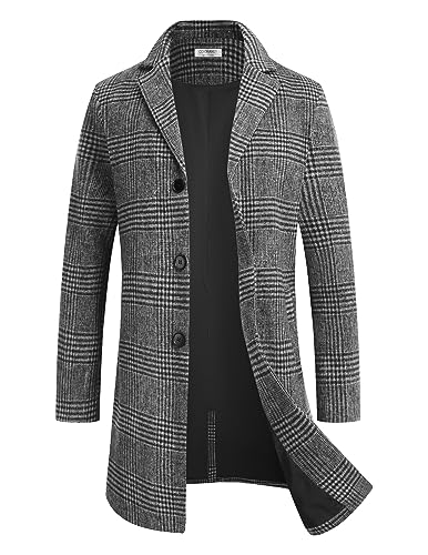 COOFANDY Mantel Herren Wintermantel Lang Warm Herrenmantel Reverskragen Trenchcoat Business Winterjacke mit Taschen Hellgrau M von COOFANDY