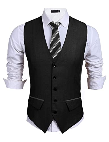 COOFANDY Men's Business Suit Vest Slim Fit Dress Vest Wedding Waistcoat (Large, Black) von COOFANDY