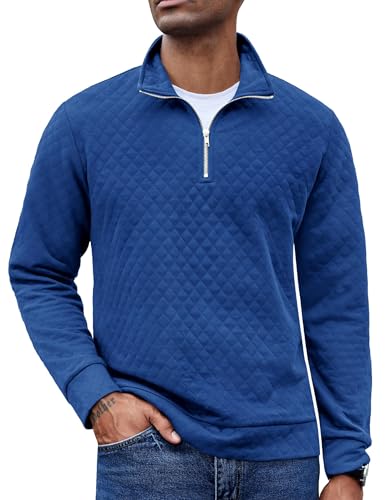 COOFANDY Modischer Herren-Pullover mit Viertelreißverschluss, langärmelig, gesteppt, kariert, Jacquard, Polo-Pullover mit Stehkragen, Dunkelblau, Groß COOFANDY Modischer Herren-Pullover mit Viertelreißverschluss, langärmelig, gesteppt, kariert, Jacquard, Polo-Pullover mit Stehkragen, Dunkelblau, Groß von COOFANDY