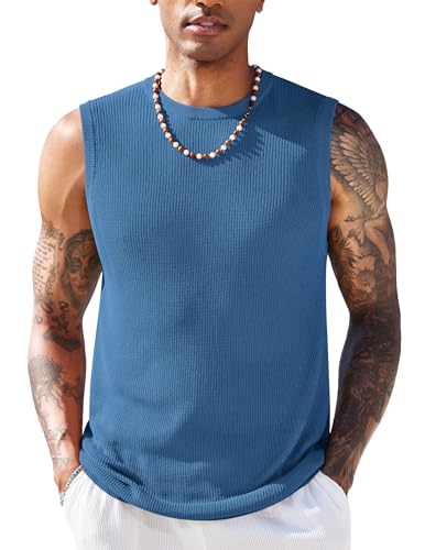 COOFANDY Muskelshirts Herren Gym Tank Top Sport Sommer Fitness Strick Solid Männer Ärmelloses Shirt Blau M von COOFANDY