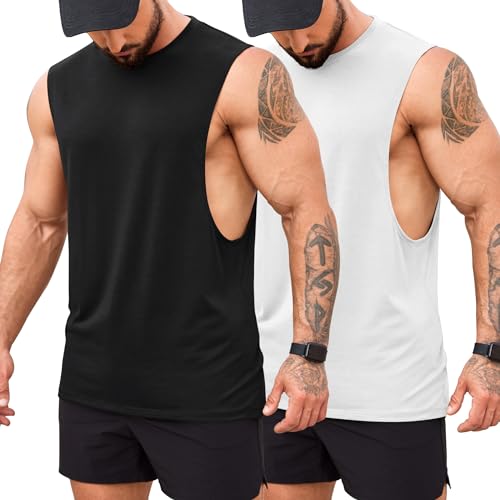 COOFANDY Muskelshirts Herren Workout Tank Top Gym T-Shirt Bodybuilding Ärmelloses Shirt Schwarz Weiß 2 Stück XXL von COOFANDY