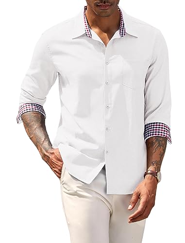 COOFANDY Oxford Hemd Herren Langarm Hemd Faltenfrei Freizeithemden Baumwollhemden Herrenhemden Langärmeliges Oxford-Hemd Slim Fit Smoking Hemd Lässig Weiß L von COOFANDY