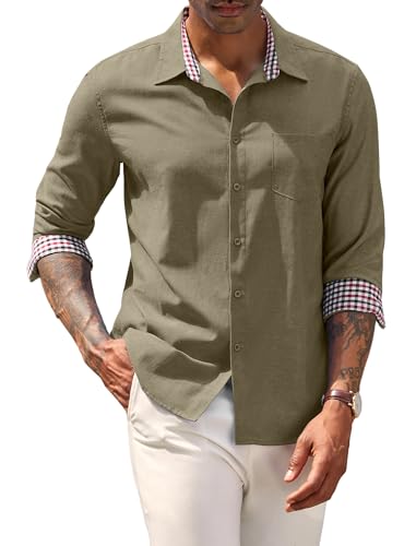 COOFANDY Oxford Herren Hemd Langarm Freizeithemd Regular Fit Bügelfrei Business Hemd Büro Arbeit Faltenfrei Oxford Button down Hemd Baumwolle Armeegrün 2XL von COOFANDY