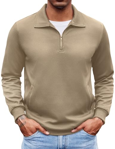 COOFANDY Polo Langarm Herren Strick mit Reißverschluss Stretch Atmungsaktiv Freizeit Pullover Khaki XXL COOFANDY Polo Langarm Herren Strick mit Reißverschluss Stretch Atmungsaktiv Freizeit Pullover Khaki XXL von COOFANDY