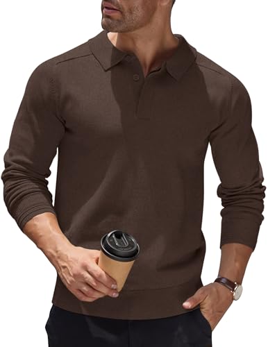 COOFANDY Polo Pullover Herren Strickpullover mit Polokragen Strick Poloshirt Langarm Business Pullover Polo Pulli Herrenpullover Langarm Polohemd Winterpullover Sweatshirt Herren Braun XXL von COOFANDY