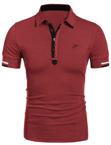 COOFANDY Herren Polo T-Shirt Kurzarm Polohemd leichtes Golf-Poloshirt Regular Fit Sommer Casual Polo Hemd (Weinrot XXL) von COOFANDY