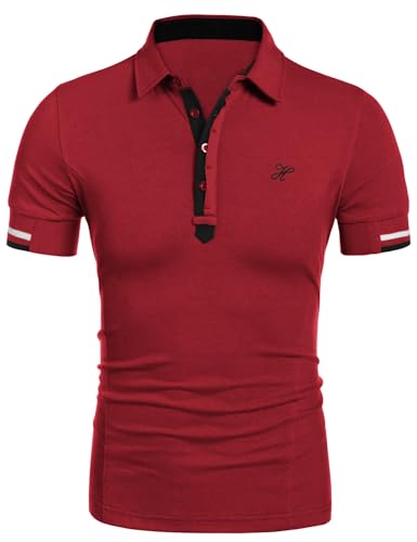 COOFANDY Polohemd Herren Classic Polo T-Shirts Business Poloshirt Kurzarm Golf Tennis Poloshirts für Männer Rot L von COOFANDY