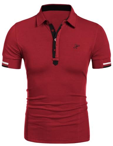 COOFANDY Polohemd Herren Kurzarm Slim Fit Atmungsaktiv Polo Shirts Tops Classic Polo Shirts (Rot M) von COOFANDY