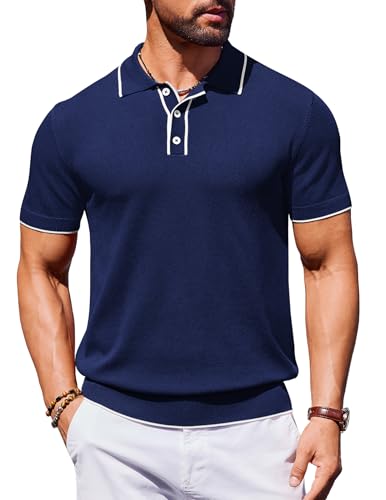 COOFANDY Poloshirt für Herren Sommer Kurzarm Golf Polo T-Shirt Einfarbig Business Feinstrick Basic Knopfleiste Polohemd Dunkelblau XXL COOFANDY Poloshirt für Herren Sommer Kurzarm Golf Polo T-Shirt Einfarbig Business Feinstrick Basic Knopfleiste Polohemd Dunkelblau XXL von COOFANDY