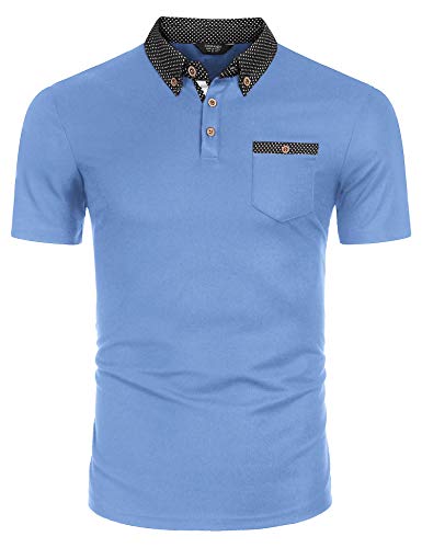 COOFANDY Poloshirt Herren Basic Kurzarm Polo Shirt Kontrast-Polokragen Polohemd Sommer Outdoor Golf Polo T-Shirt Blau M von COOFANDY