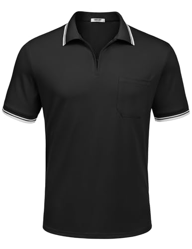 COOFANDY Poloshirt Herren Kurzarm Polohemd mit Brusttasche Männer T-Shirt Polokragen Polo Shirt Sommer T-Shirt Golf Shirts mit Kontrast Regular Fit A-Schwarz XXL von COOFANDY