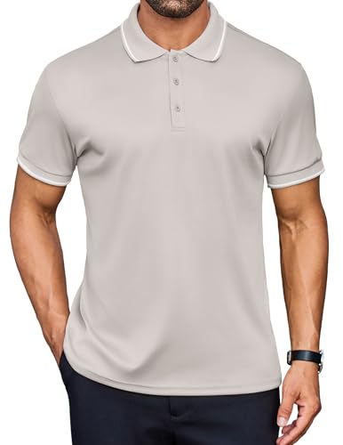 COOFANDY Herren Poloshirt Kurzarm Slim Fit Sommer Polohemd Business Polo Tshirt Golf Poloshirt Atmungsaktive Tennis Sport Shirt Hellgrau XL von COOFANDY