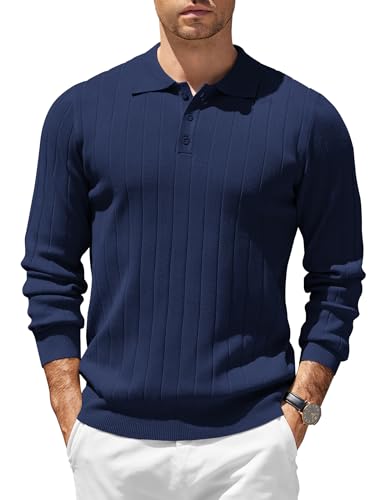 COOFANDY Poloshirt Herren Langarm Polo Pullover Strick Business Polohemd mit Vertikalem Streifen Navy Blau L COOFANDY Poloshirt Herren Langarm Polo Pullover Strick Business Polohemd mit Vertikalem Streifen Navy Blau L von COOFANDY