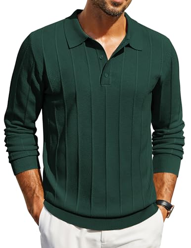 COOFANDY Poloshirt Herren Langarm Polo Pullover Strickpullover mit Polokragen Business Pullover mit Hemdkragen Winterpullover Pulli Herren Strick Polohemd Grün 3XL von COOFANDY