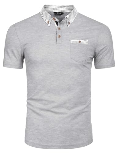 COOFANDY Poloshirt Herren Polo Shirts Kurzarm Polohemd mit Brusttasche Sports Polo Sommerhemd Männer Grau XL von COOFANDY