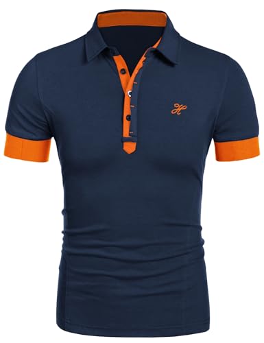 COOFANDY Poloshirt für Herren Kurzarm Hemd Stickerei Polo Männer T-Shirts Regular Fit Shirts Sport Hemden Golf Sommer (Navy Orange XXL) von COOFANDY