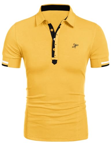 COOFANDY Poloshirt für Herren Kurzarm T-Shirt gestickt Golf Shirts Polo Hemd gestreiftes Golfpolo Männer Hemden Alpha Polohemd (Yellow S) von COOFANDY