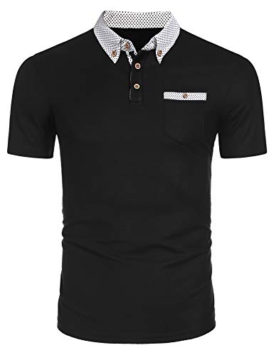 COOFANDY Poloshirts Für Herren Golf Poloshirt Kurzarm Freizeit Polohemd Kontrast Kragen Sport Polo Shirt Schwarz L von COOFANDY