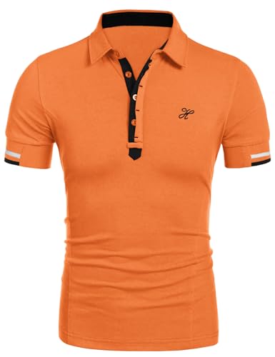 COOFANDY Poloshirts Herren Casual Polo Sportshirt Mode T-Shirt mit Polokragen Gestreift Ärmeln Polo Shirts (Safrangelb S) von COOFANDY