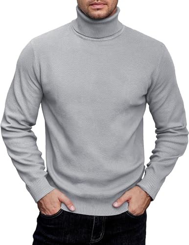 COOFANDY Rollkragenpullover Herren Strickpullover Winterpullover Feinstrick Pullover Business Warm Pulli Herrenpullover Langarm Hellgrau XXL von COOFANDY