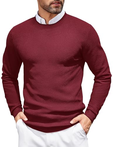 COOFANDY Pullover Für Herren Langarmpullover Strick Jumper Mit Rundhals Feinstrick Pullover Sweatshirt Männer Warm Winterpullover Casual Oberteile Rotwein S COOFANDY Pullover Für Herren Langarmpullover Strick Jumper Mit Rundhals Feinstrick Pullover Sweatshirt Männer Warm Winterpullover Casual Oberteile Rotwein S von COOFANDY