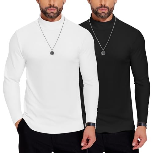 COOFANDY Pullover Für Herren Rollkragenshirt Langarmshirt Unterzieh Rolli Pullover Strick Pulli Stehkragen Winter Longsleeve Sweater Slim Fit Schwarz und Weiß 3XL von COOFANDY