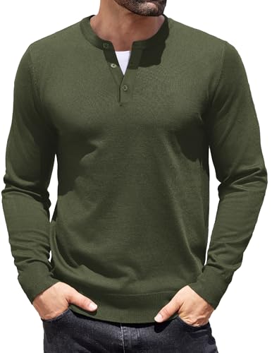 COOFANDY Pullover Henley Männer Winter Freizeit Longsleeve Feinstrick Sweater Knopfleiste Rundhalsausschnitt Basic Pulli Herren Armeegrün XL COOFANDY Pullover Henley Männer Winter Freizeit Longsleeve Feinstrick Sweater Knopfleiste Rundhalsausschnitt Basic Pulli Herren Armeegrün XL von COOFANDY